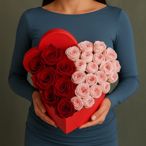 Цветы в коробке «Сердце в цветах»